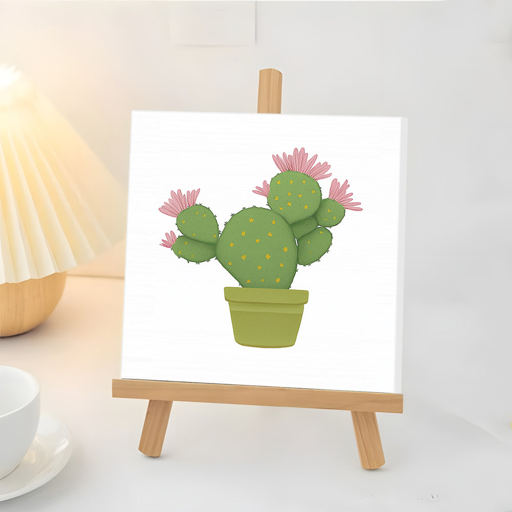 Cactus with Pink Flowers Mini Paint by Numbers