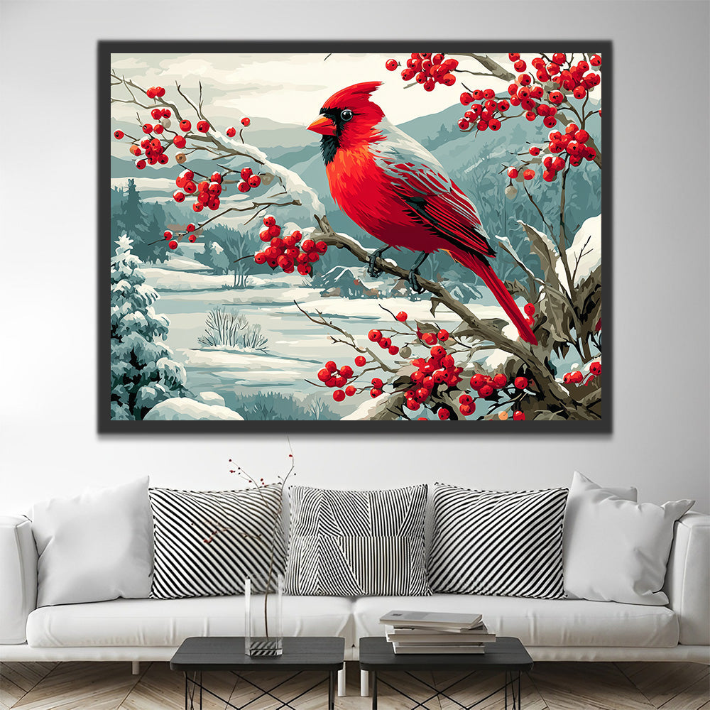 Cardinal on a Winter Berry Tree Paint by Numbers