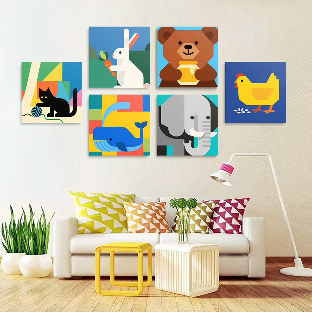 Cartoon Animals 6 Pieces Mini Paint by Numbers