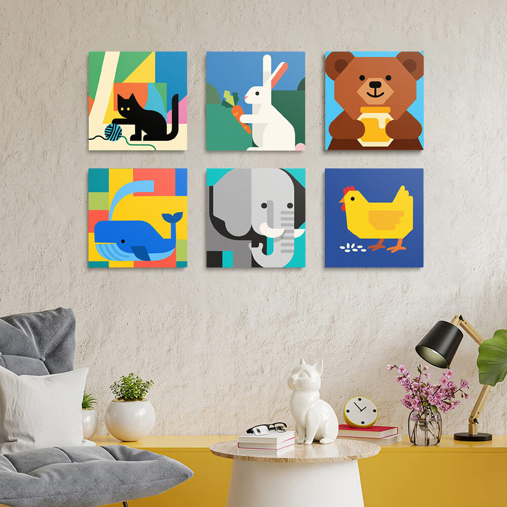 Cartoon Animals 6 Pieces Mini Paint by Numbers 