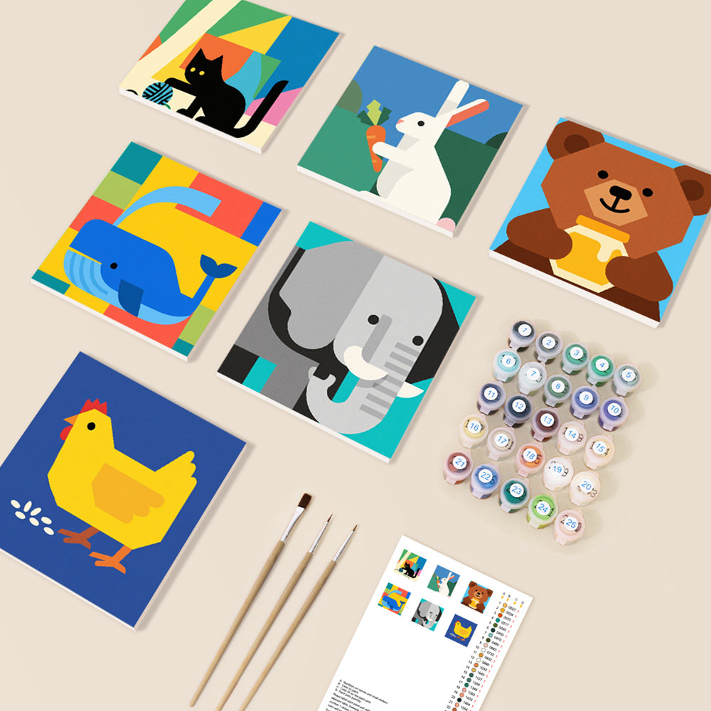 Cartoon Animals 6 Pieces Mini Paint by Numbers 