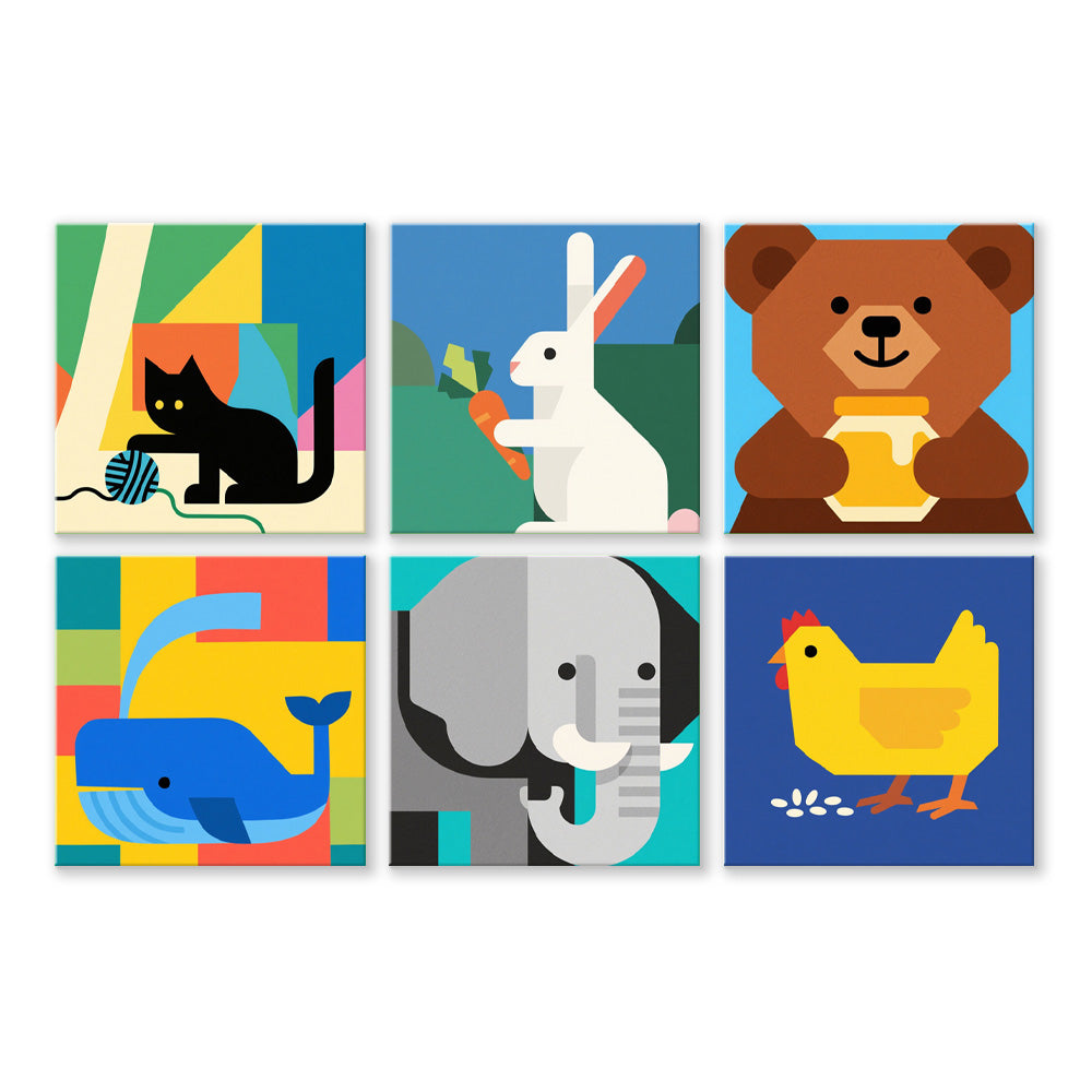 Cartoon Animals 6 Pieces Mini Paint by Numbers