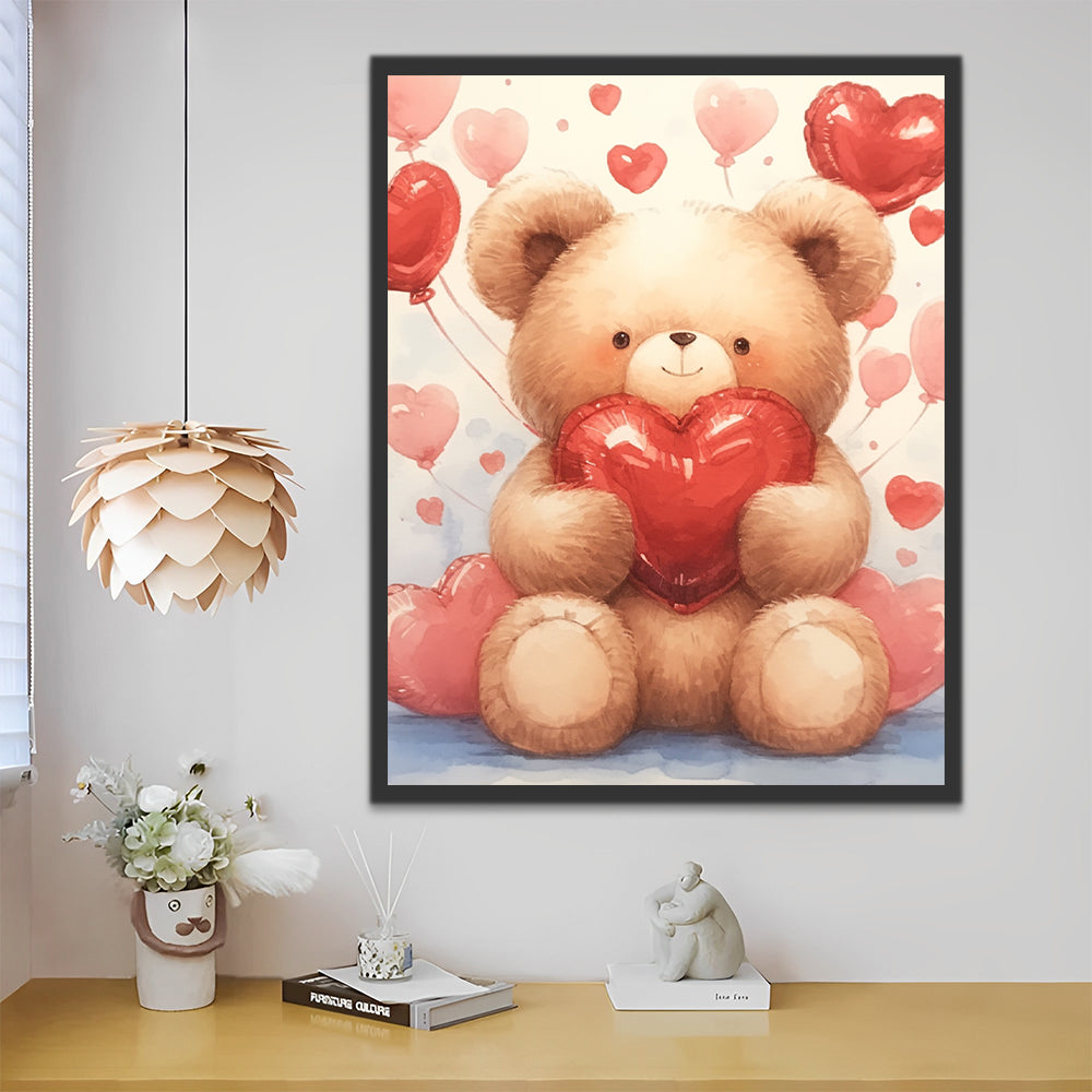 Cartoon Bear and Love Balloons Paint by Numbers