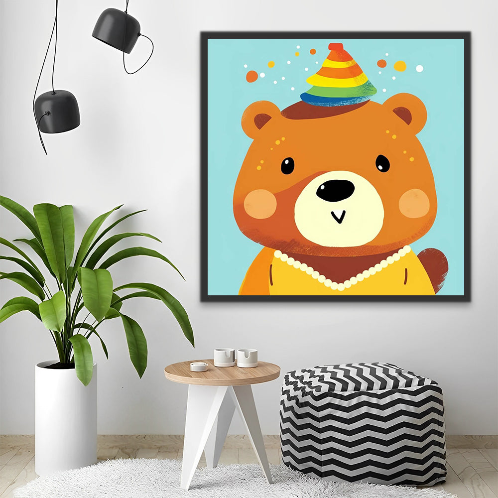 Cartoon Bear Wearing Colorful Hut Paint by Numbers for Kids