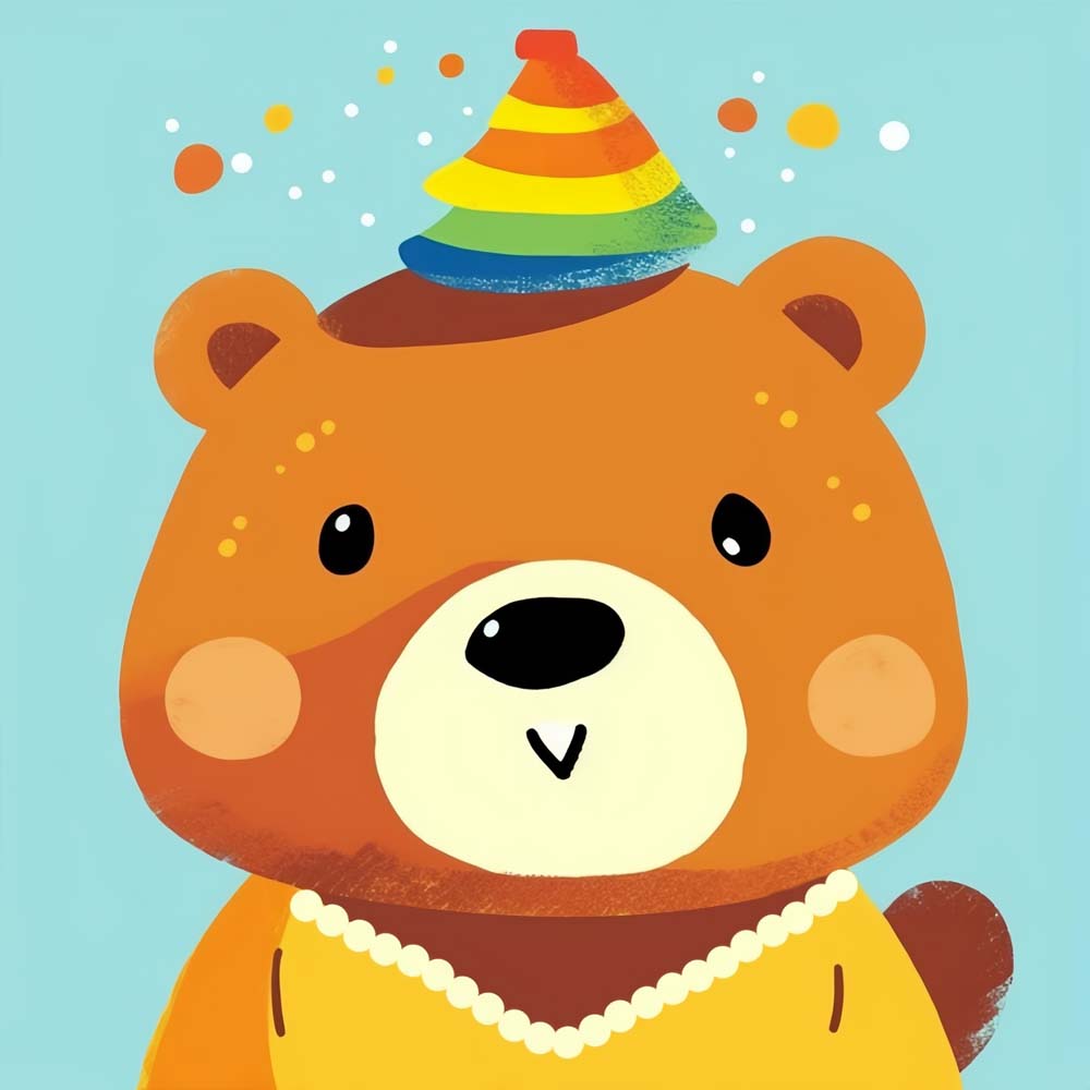 Cartoon Bear Wearing Colorful Hut Paint by Numbers for Kids