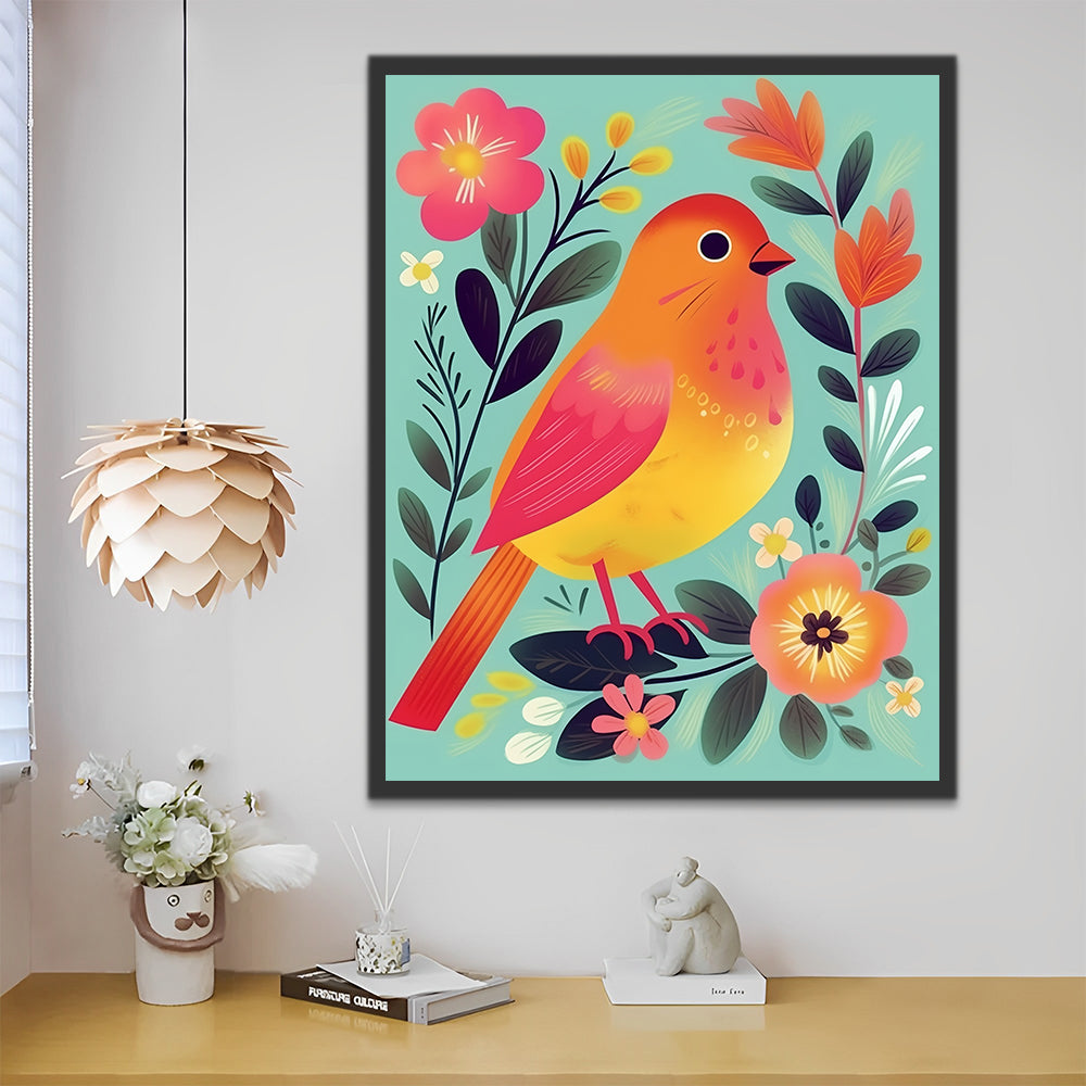 Cartoon Bird and Flowers Paint by Numbers for Kids