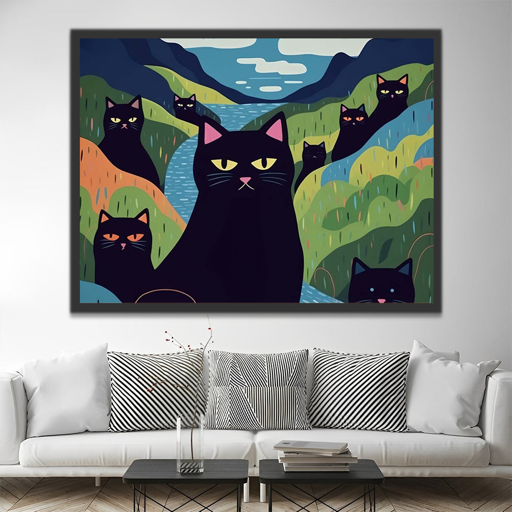 Cartoon Black Cats Paint by Numbers