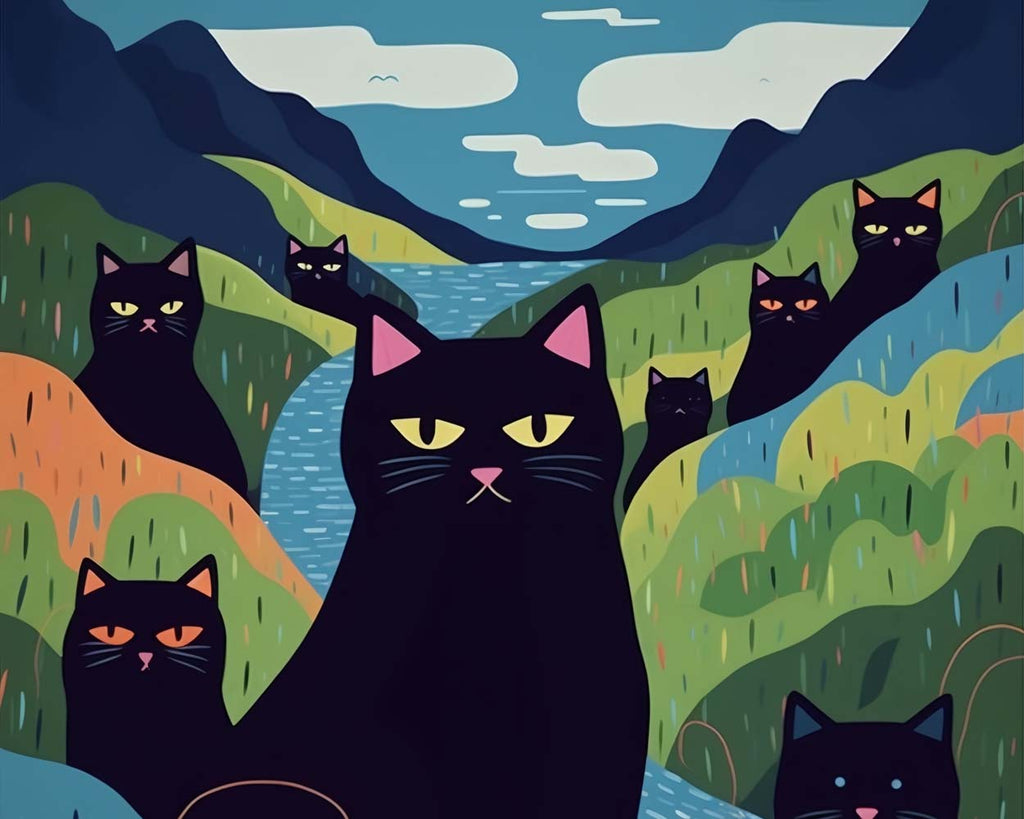 Cartoon Black Cats Paint by Numbers