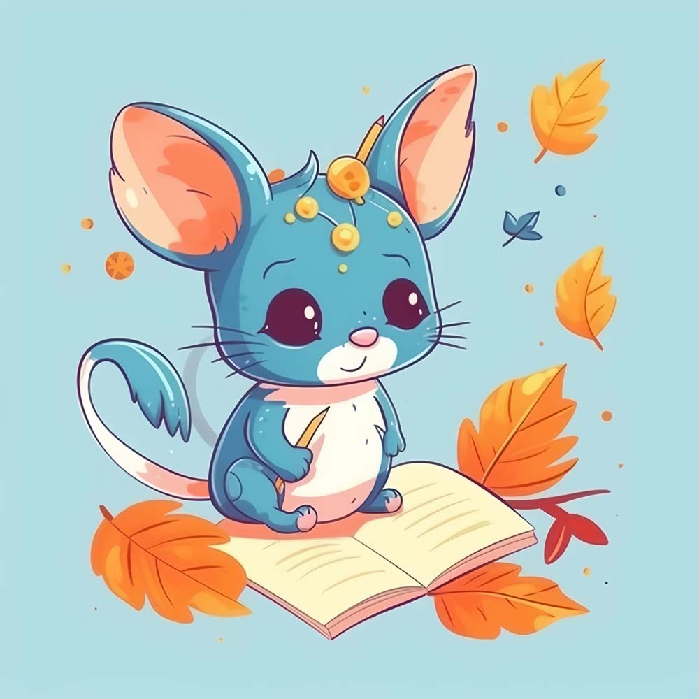 Cartoon Blue Mouse on A Book Paint by Numbers for Kids