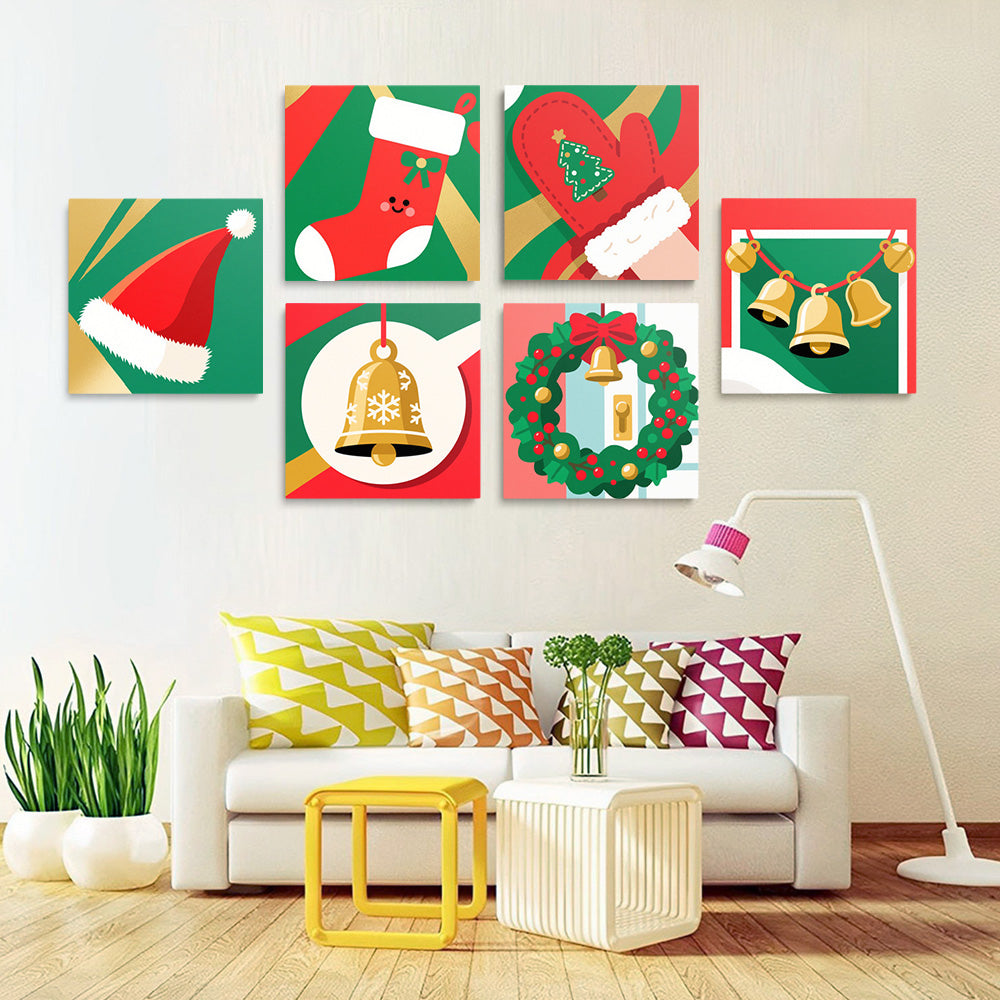 Cartoon Christmas Objects 6 Pieces Mini Paint by Numbers