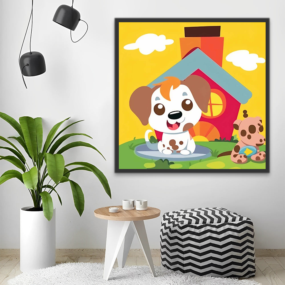 Cartoon Dog and House Paint by Numbers for Kids