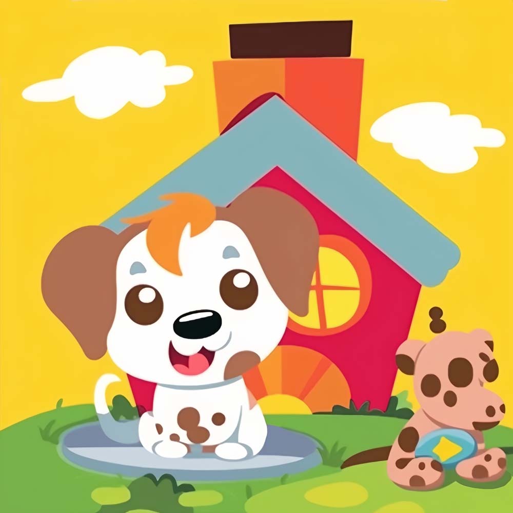 Cartoon Dog and House Paint by Numbers for Kids