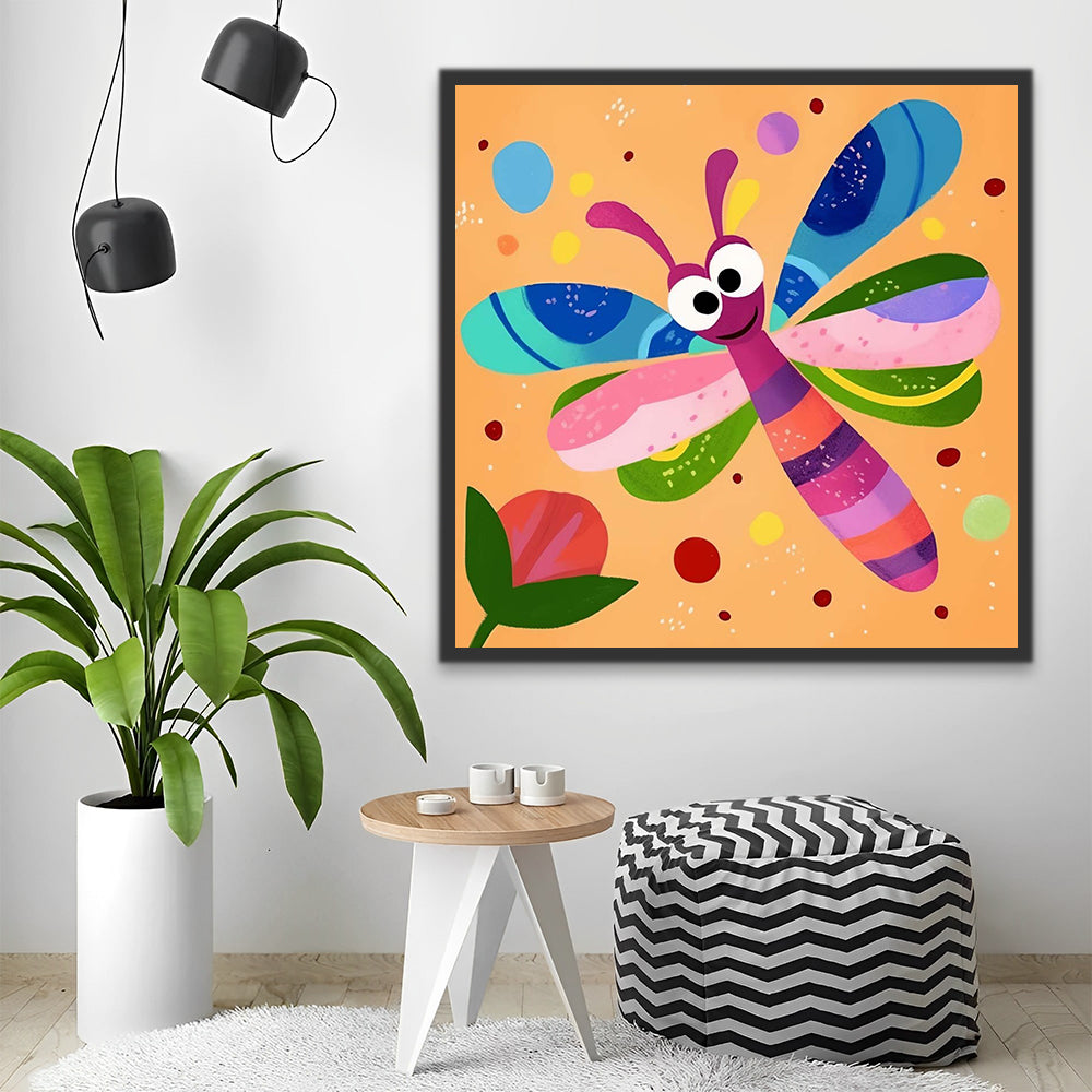 Cartoon Dragonfly and Tulip Paint by Numbers for Kids