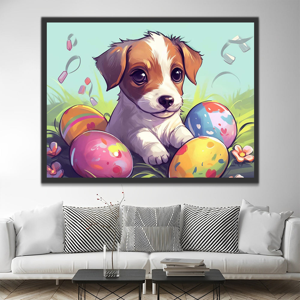 Cartoon Easter Eggs and Dog Paint by Numbers