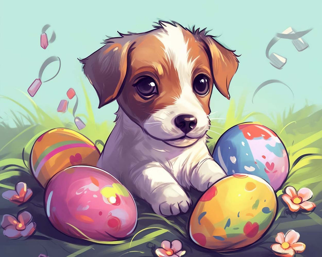 Cartoon Easter Eggs and Dog Paint by Numbers