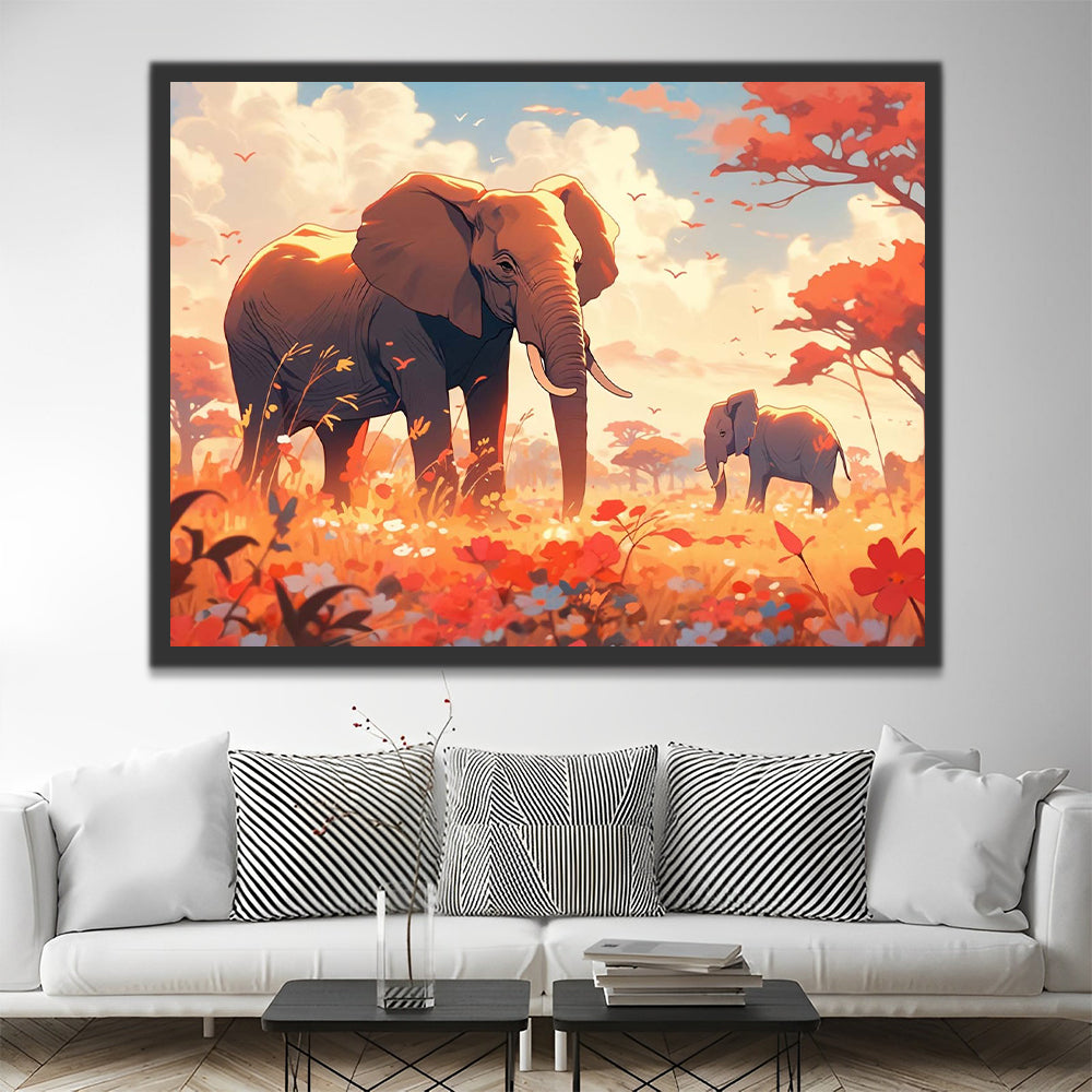 Cartoon Elephants Paint by Numbers