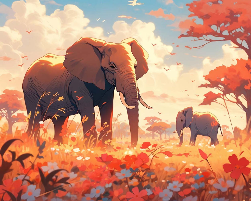 Cartoon Elephants Paint by Numbers