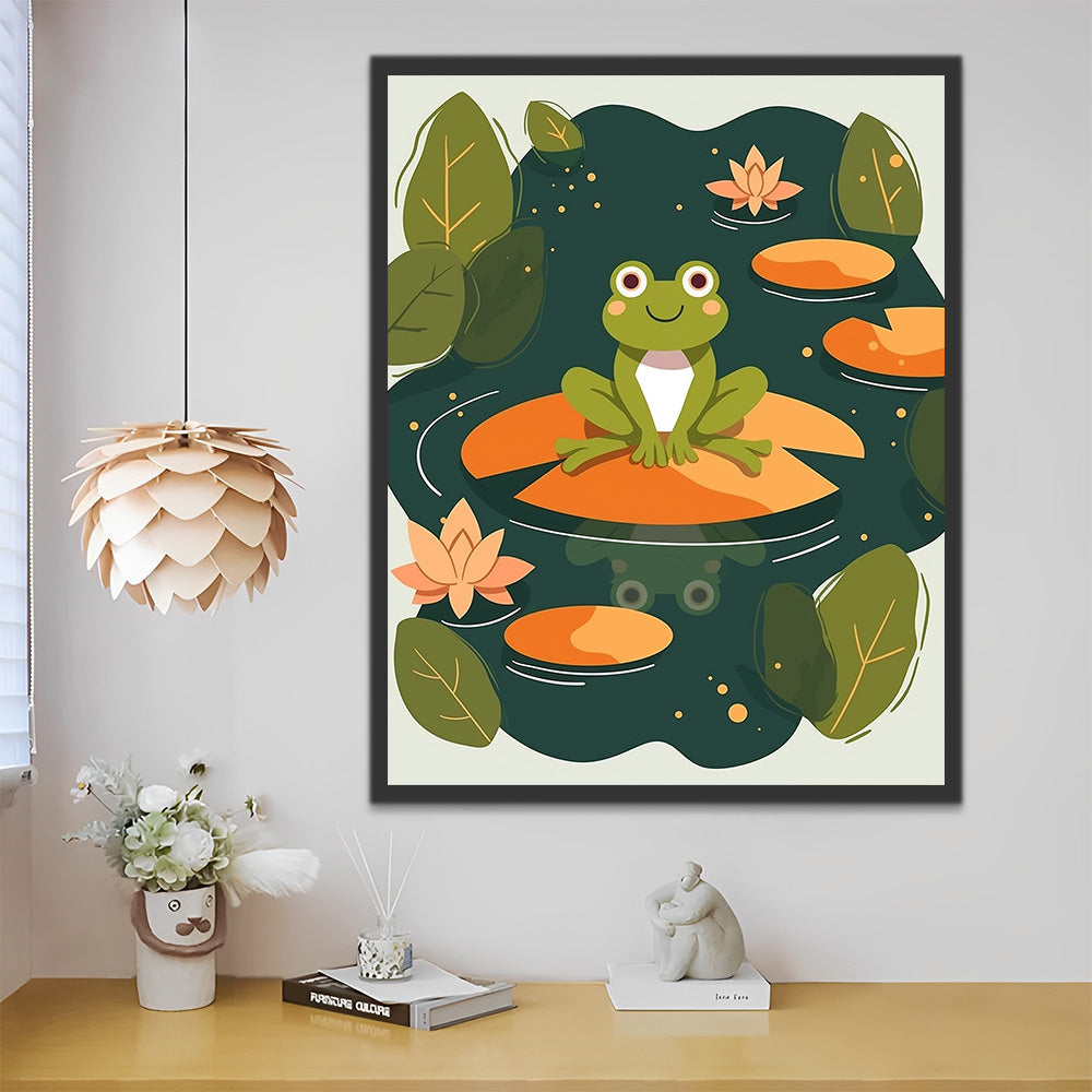 Cartoon Frog in the Lotus Pond Paint by Numbers