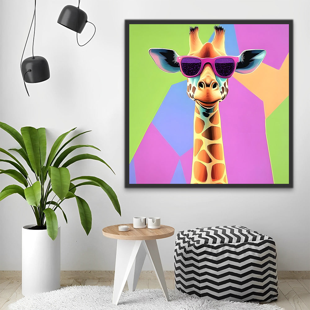 Cartoon Giraffe with Pink Sunglasses Paint by Numbers