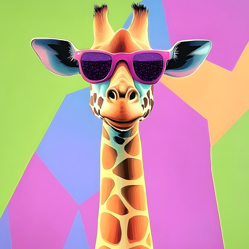 Cartoon Giraffe with Pink Sunglasses Paint by Numbers