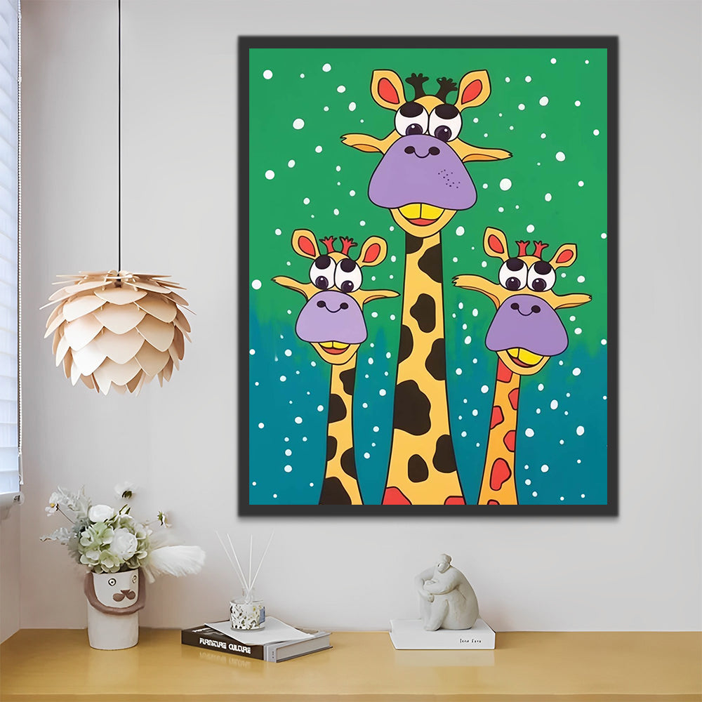 Cartoon Giraffes in Snow Paint by Numbers for Kids