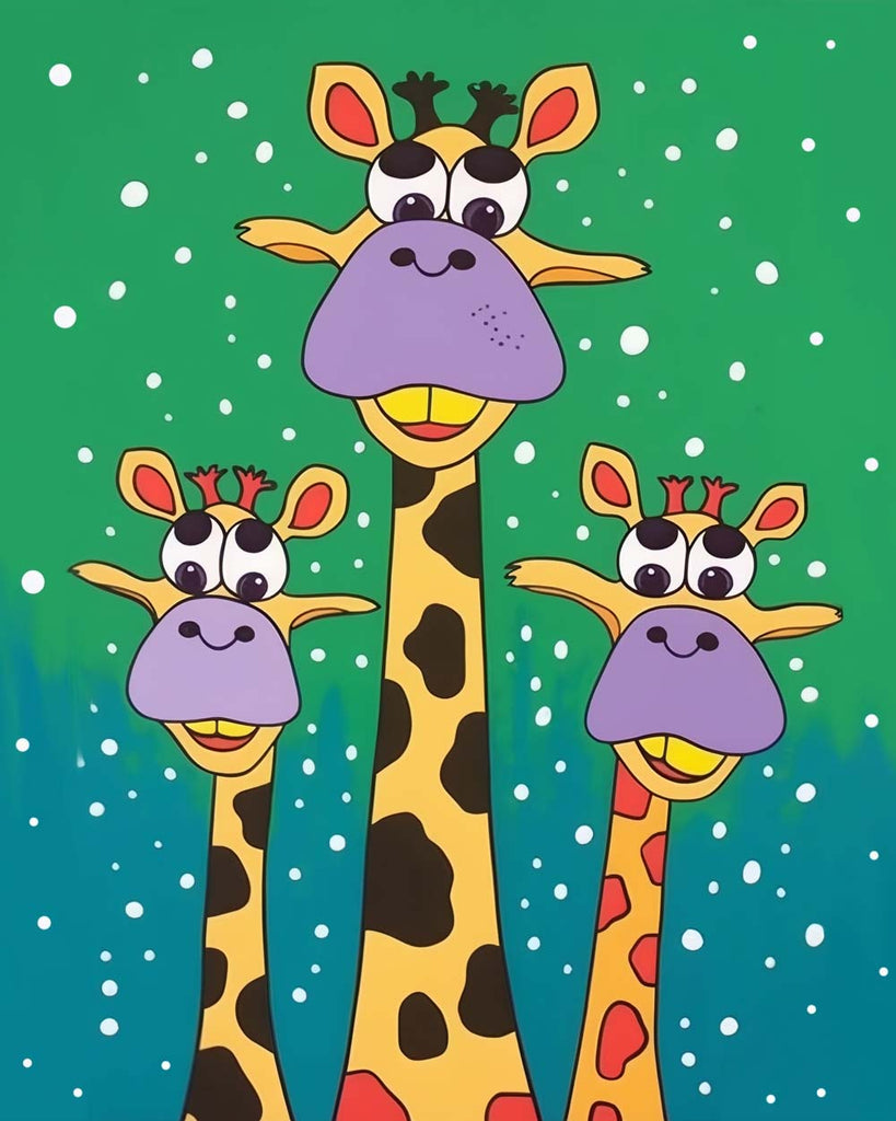 Cartoon Giraffes in Snow Paint by Numbers for Kids