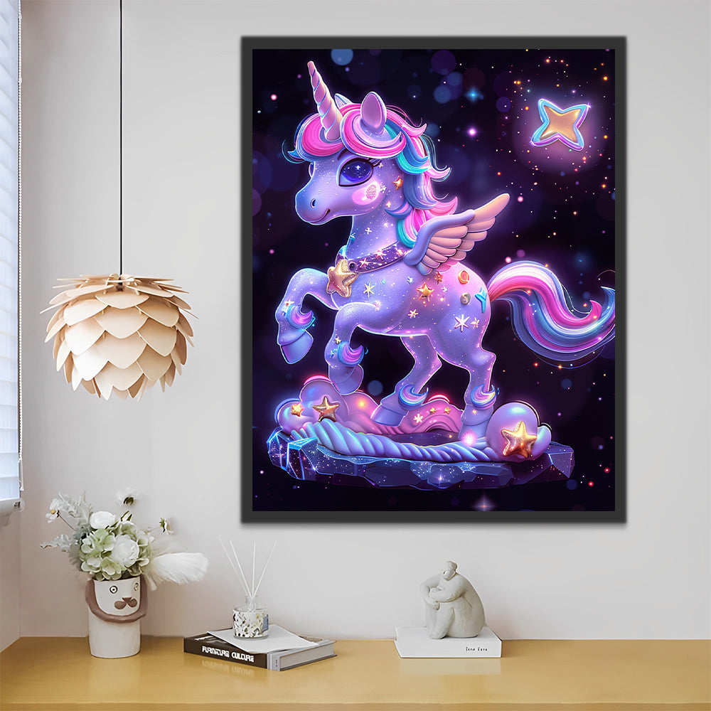 Cartoon Glowing Purple Unicorn Paint by Numbers