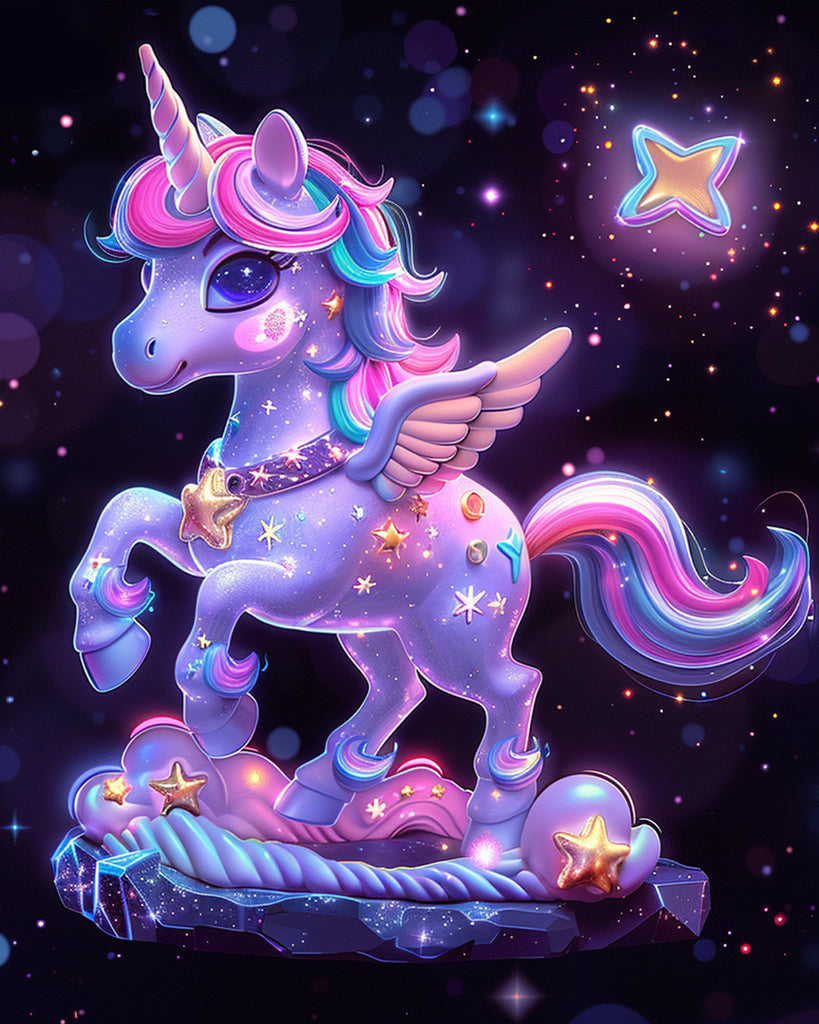 Cartoon Glowing Purple Unicorn Paint by Numbers