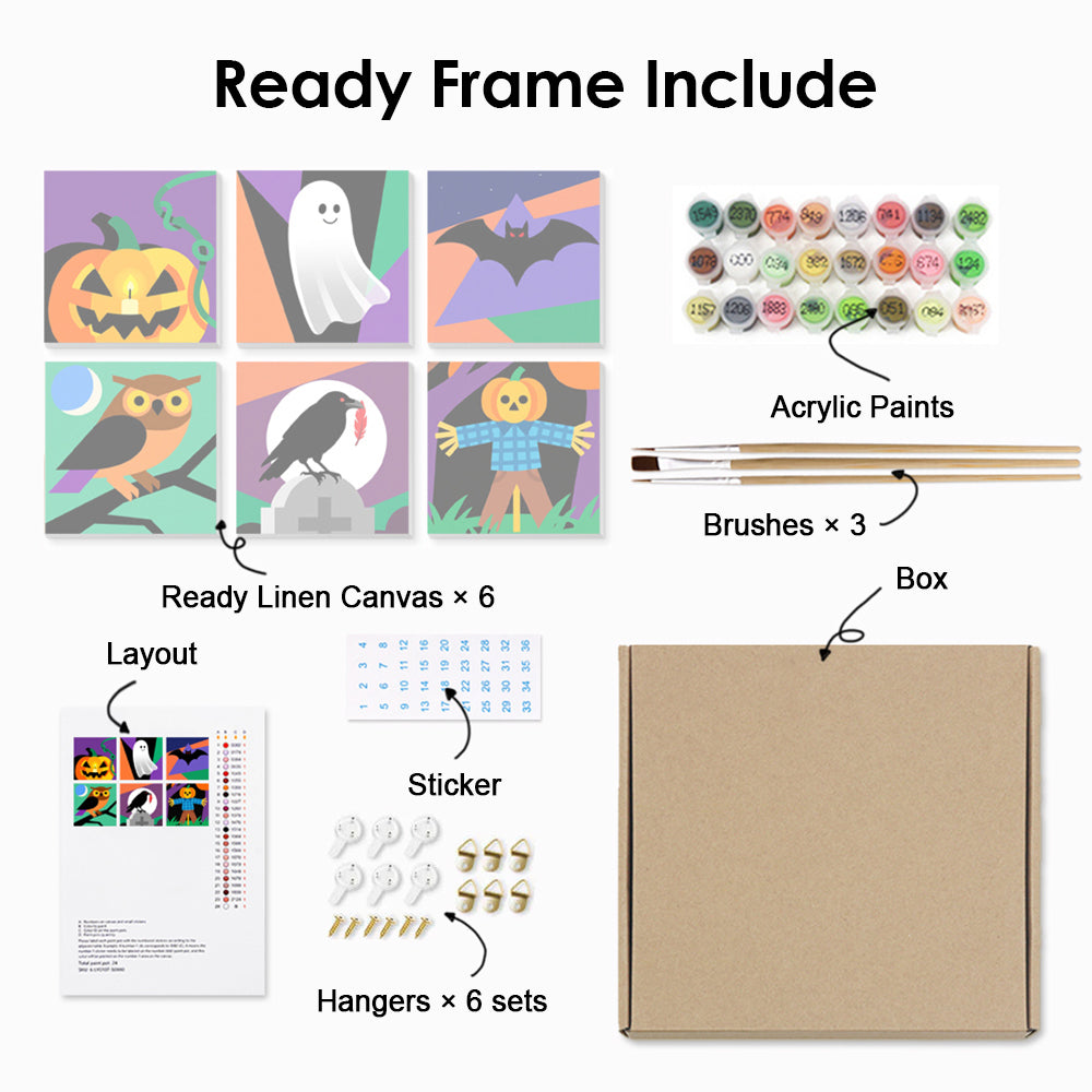 Cartoon Halloween 6 Pieces Mini Paint by Numbers