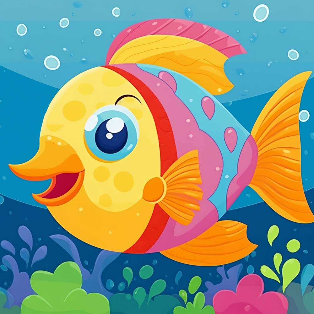 Cartoon Happy Fish Paint by Numbers for Kids