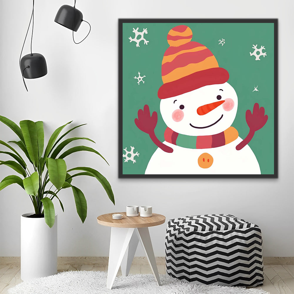 Cartoon Happy Snowman with a Hat Paint by Numbers for Kids