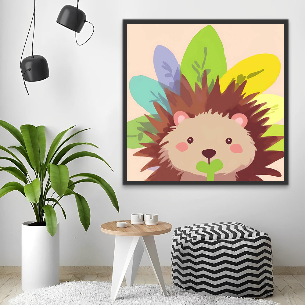 Cartoon Hedgehog and Colorful Leaves Paint by Numbers for Kids