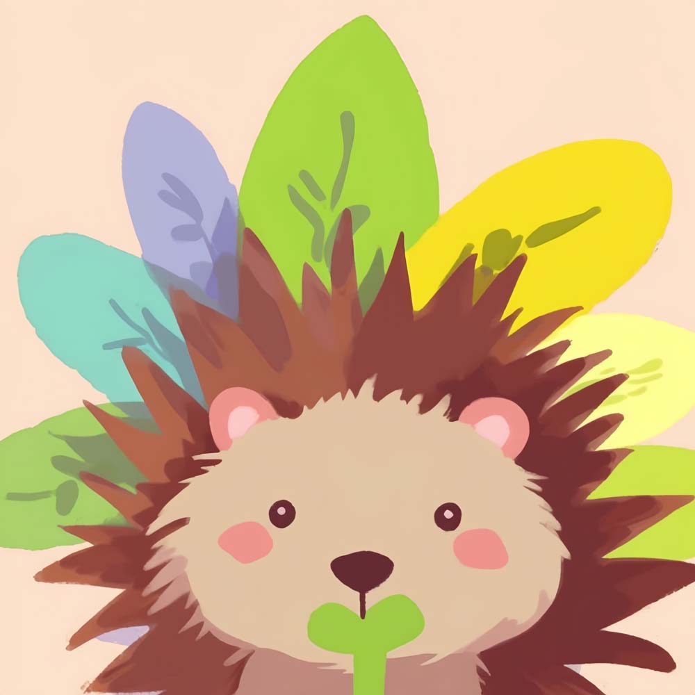 Cartoon Hedgehog and Colorful Leaves Paint by Numbers for Kids