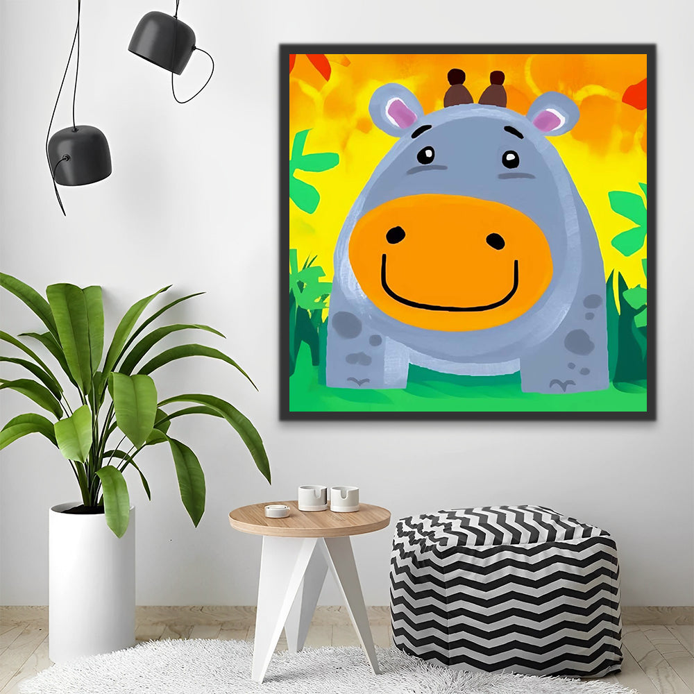 Cartoon Hippo on the Grass Paint by Numbers for Kids