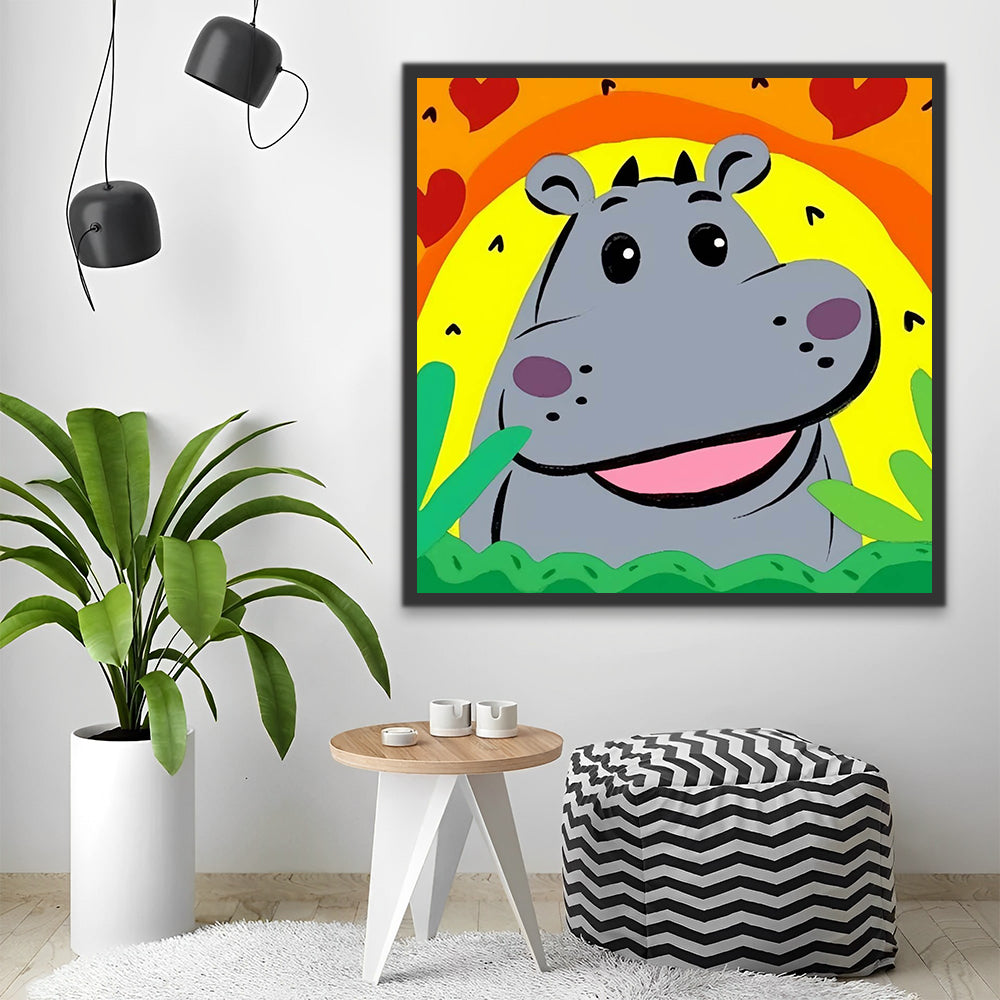 Cartoon Hippo Paint by Numbers for Kids