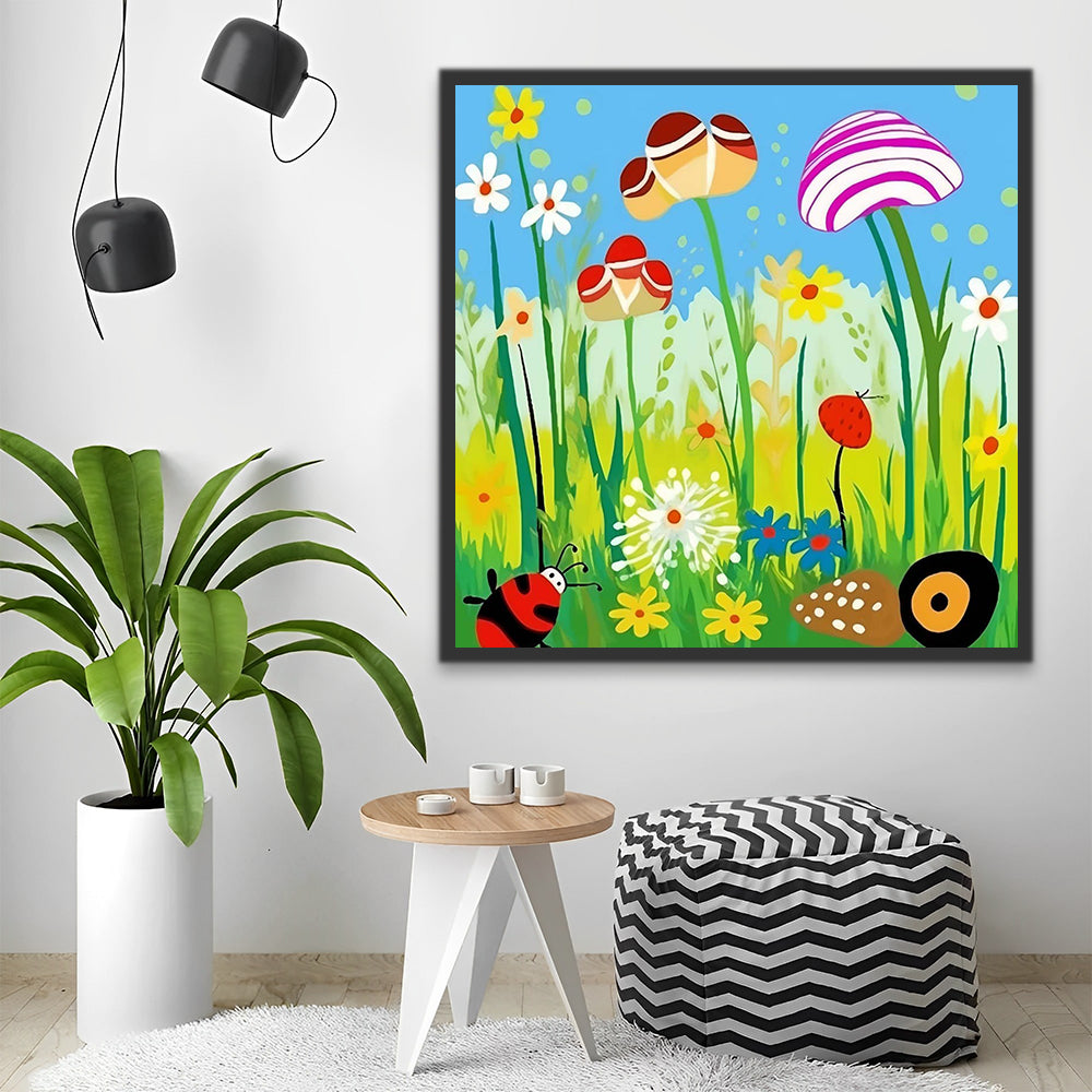 Cartoon Insect and Spring Flowers Paint by Numbers for Kids