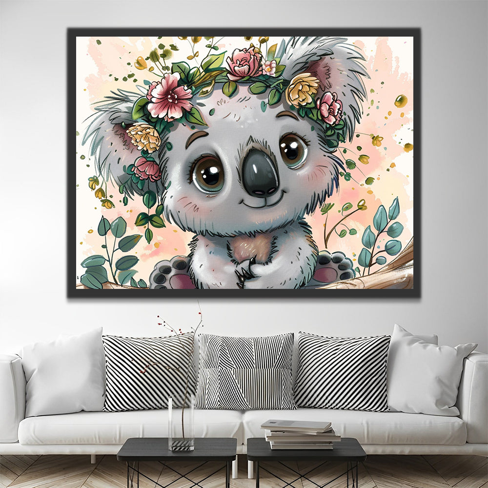 Cartoon Koala Wearing Flowers Paint by Numbers