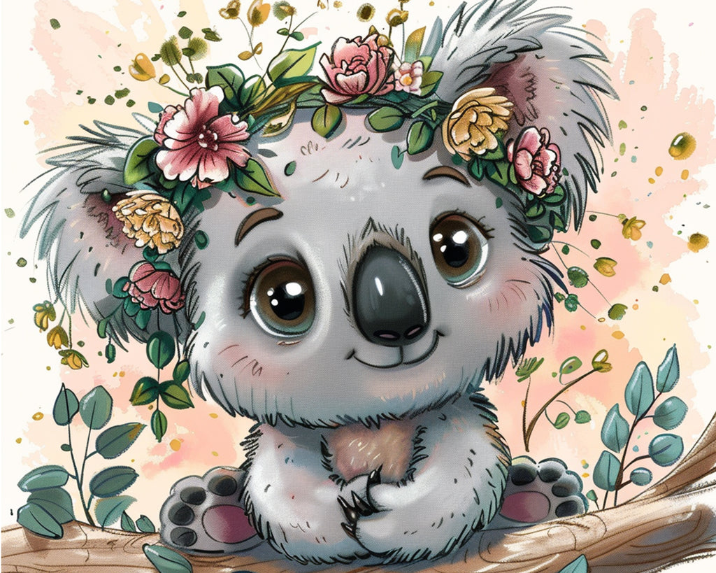 Cartoon Koala Wearing Flowers Paint by Numbers