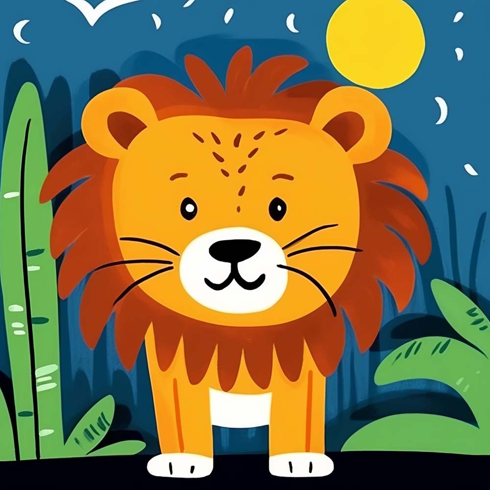 Cartoon Lion and Moon Paint by Numbers for Kids