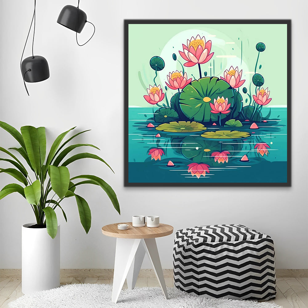 Cartoon Lotus and Reflection Paint by Numbers for Kids