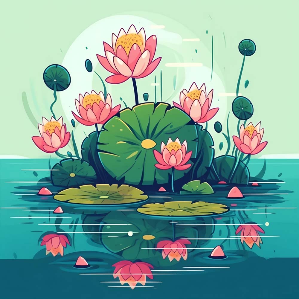 Cartoon Lotus and Reflection Paint by Numbers for Kids