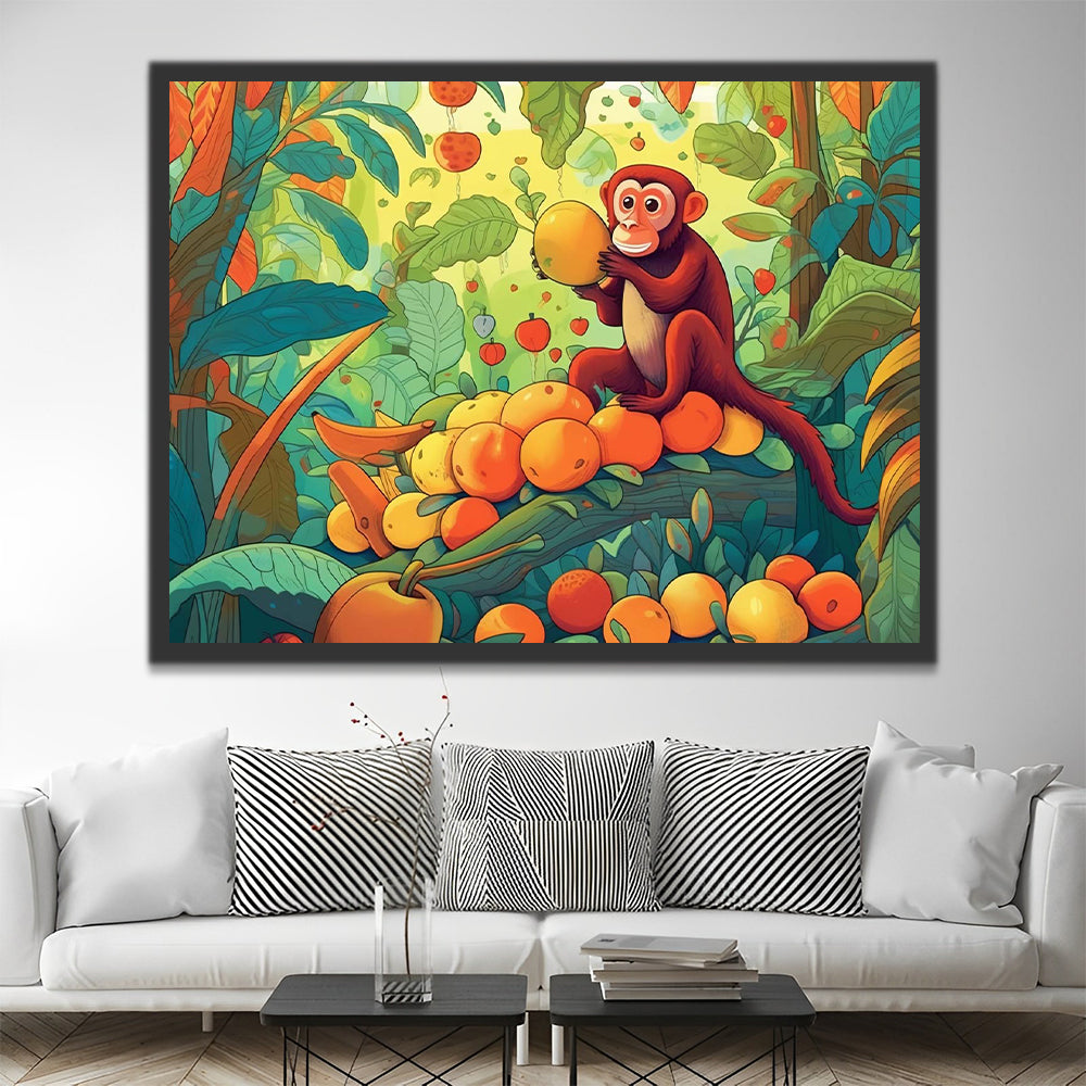 Cartoon Monkey and Fruit Paint by Numbers