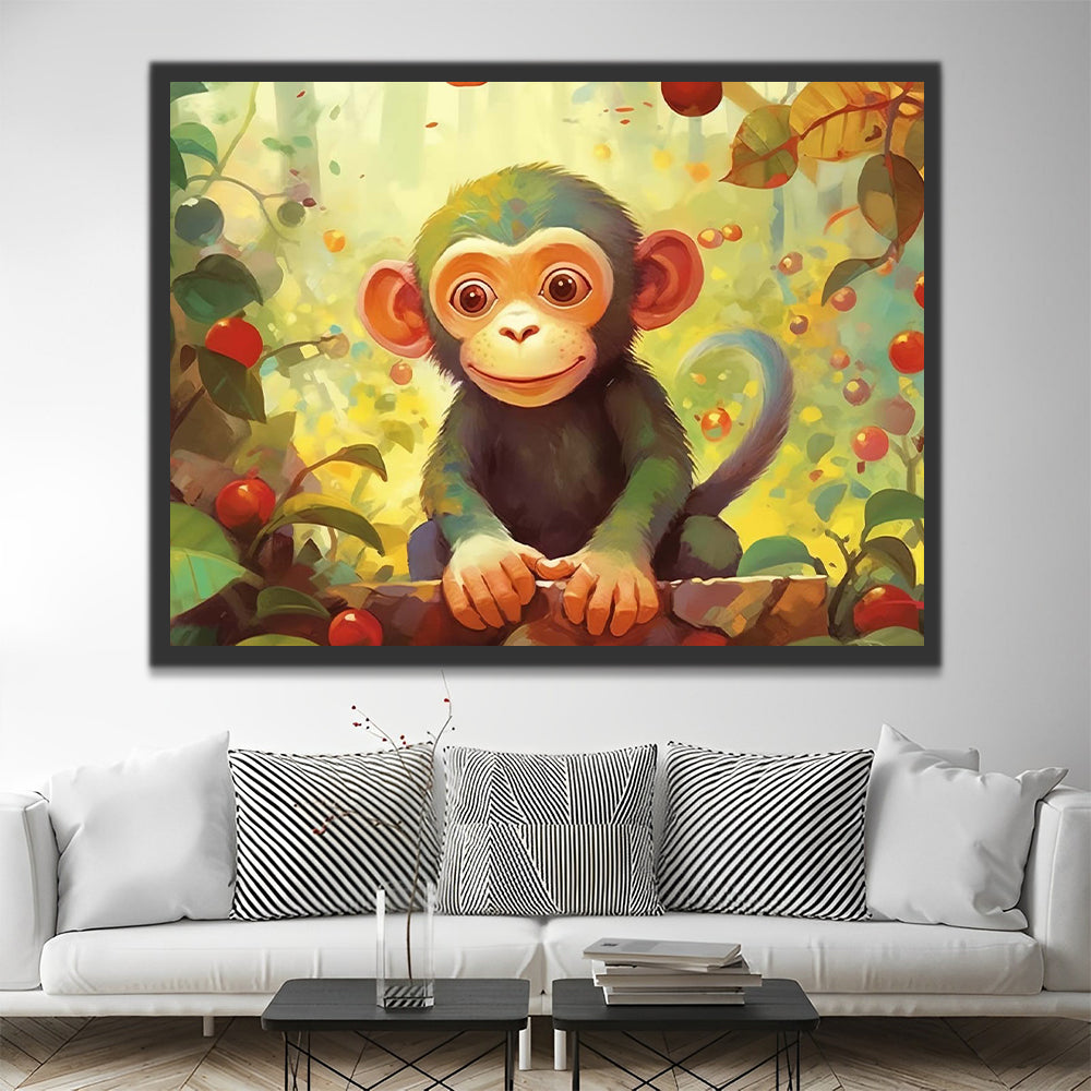 Cartoon Monkey in Forest Paint by Numbers