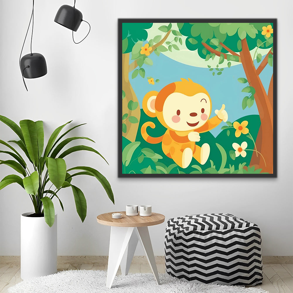 Cartoon Monkey in Forest Paint by Numbers for Kids