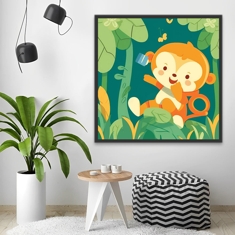 Cartoon Monkey in Forest Paint by Numbers for Kids