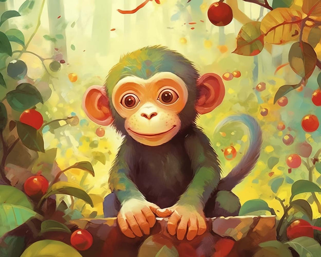 Cartoon Monkey in Forest Paint by Numbers