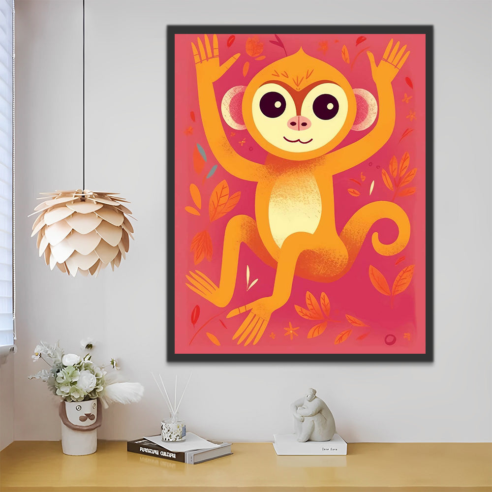 Cartoon Monkey on Red Background Paint by Numbers for Kids