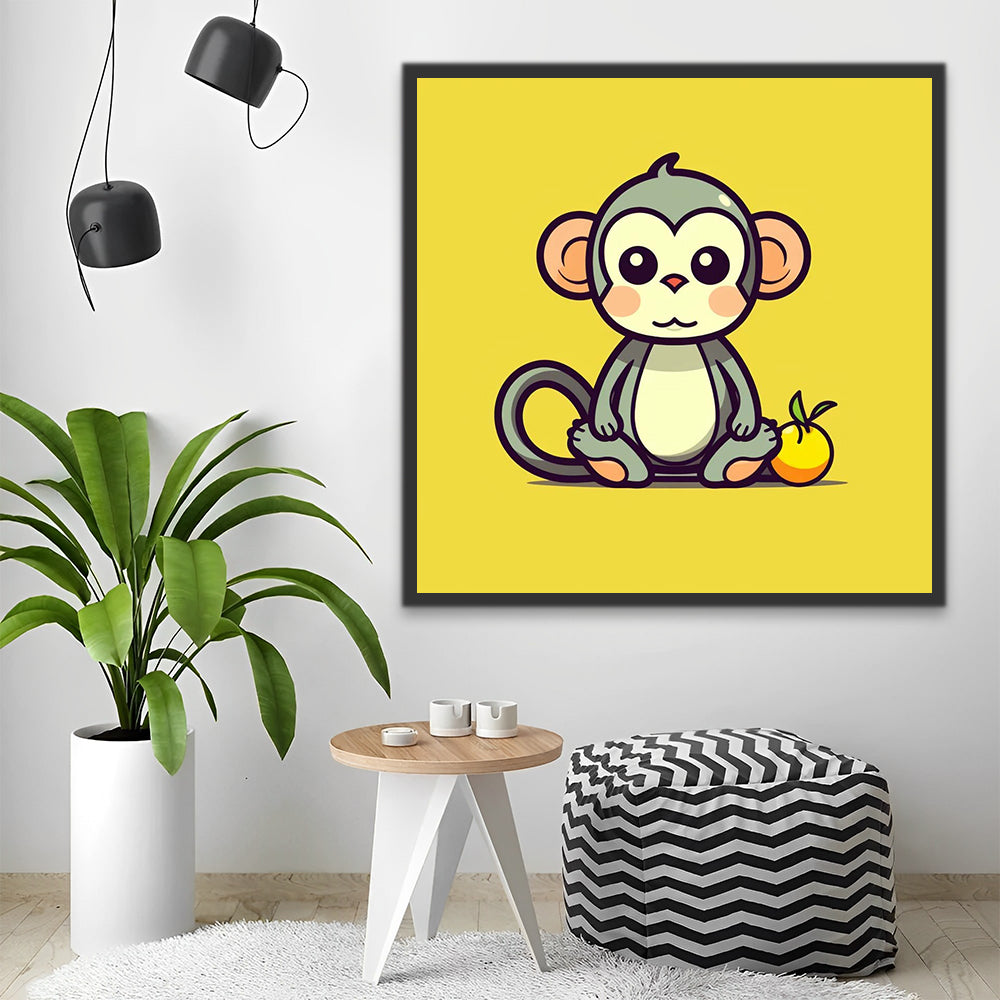 Cartoon Monkey on Yellow Background Paint by Numbers for Kids