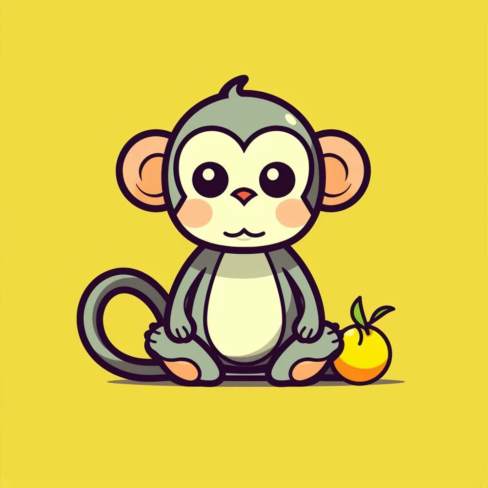 Cartoon Monkey on Yellow Background Paint by Numbers for Kids