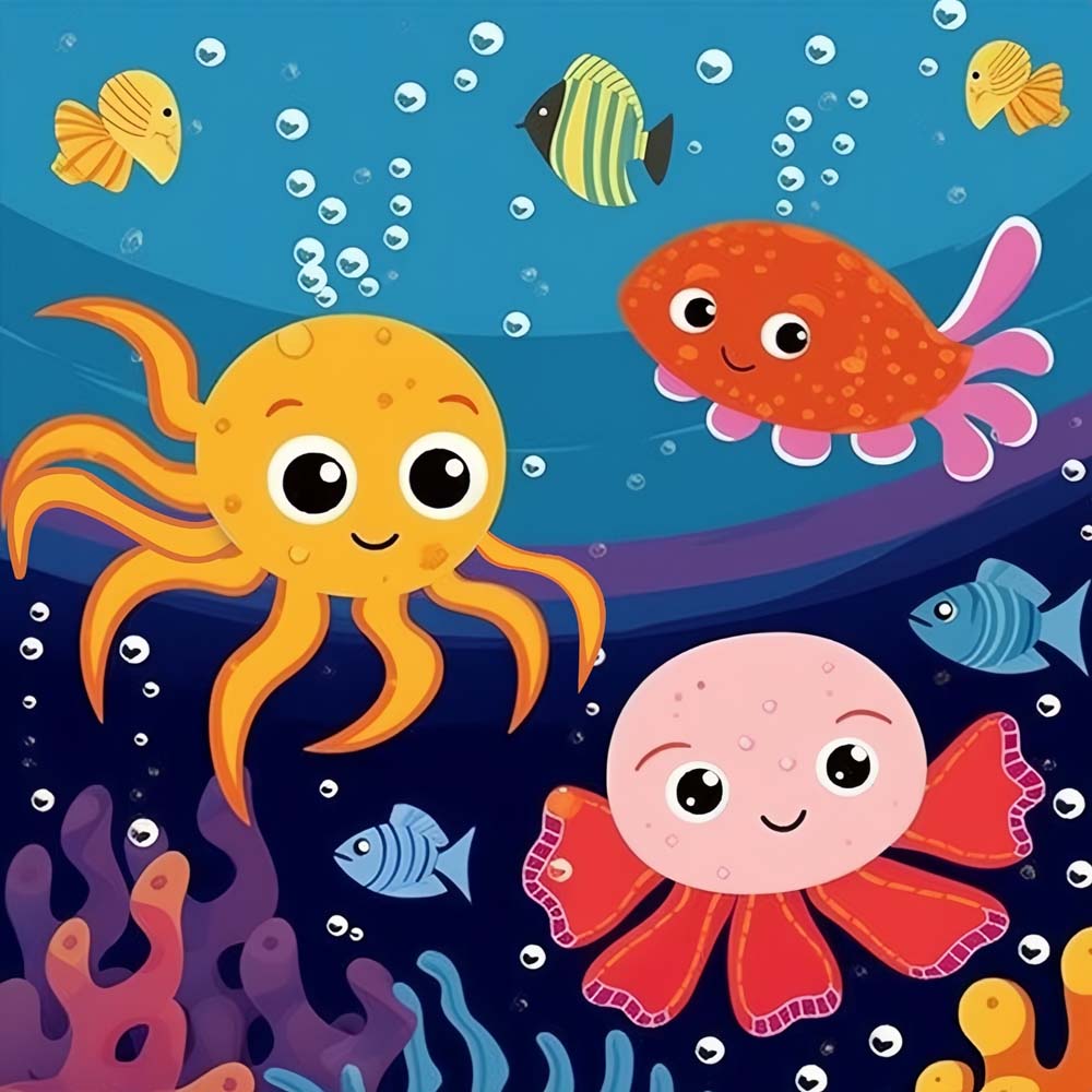 Cartoon Octopus and Fish Paint by Numbers for Kids